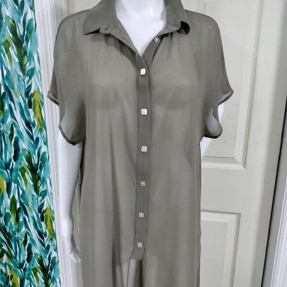 Marla Wynne for Chico's Sheer Lagenlook Gauzy Chiffon Tie-Front Tunic Gray XS-L - Picture 5 of 12